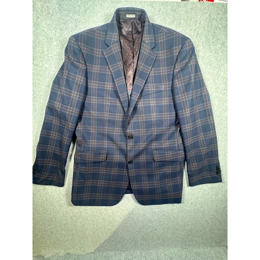 Joseph Abboud Mens Blue Brown Plaid Sport Coat Blazer 42 Long 2 Button Jacket